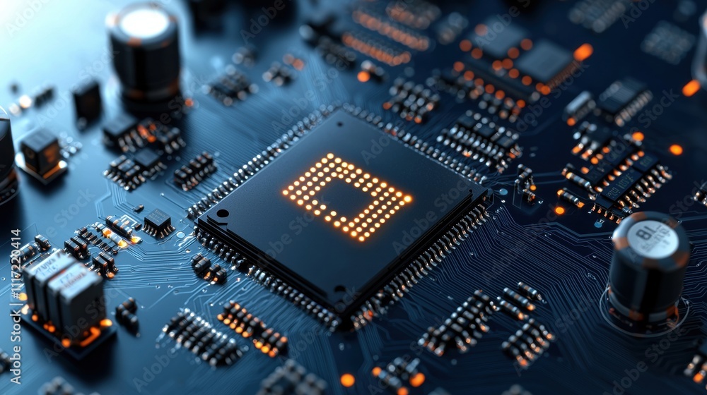 Poster exploring advanced circuit design technology laboratory digital imagery high-tech environment close-