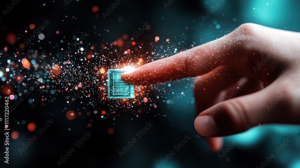 Poster innovative technology interaction digital space visual content futuristic environment close-up view 