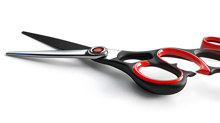 A pair of scissors with a red handle and a black blade