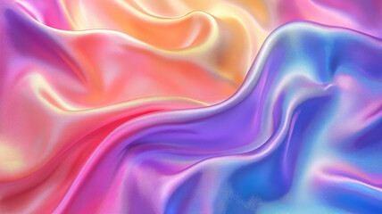 Obraz premium Vibrant iridescent fabric with a gradient of soft pastel colors. Close-up view of flowing, textured fabric with a beautiful iridescent effect.