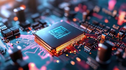 Advanced microchip technology electronics lab digital innovation industrial setting close-up view future concepts