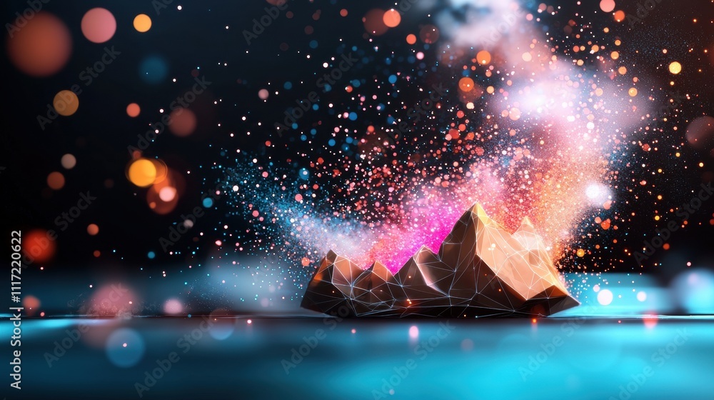Poster dynamic abstract art explosion creative studio digital artwork dark environment close-up view modern