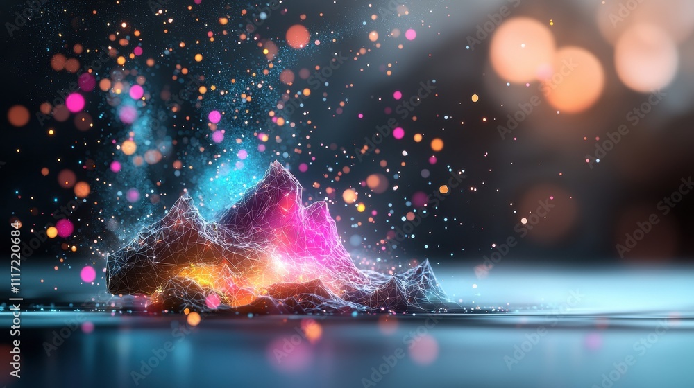 Poster dynamic sparkling mountain scene abstract art digital creation colorful environment close-up view vi