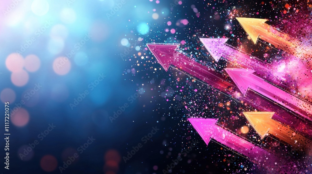 Poster dynamic colorful arrows representing growth and progress in a vibrant digital space abstract design 