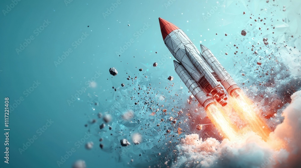 Aufkleber rocket launch event outer space digital illustration sci-fi environment dynamic viewpoint exploratio