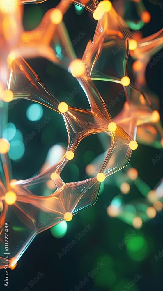 Poster abstract orange network structure with glowing nodes