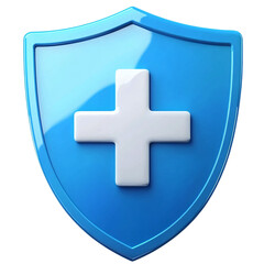 Fototapeta premium shield first aid cross 3d render icon isolated on white and transparent background.