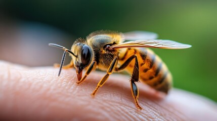 Yellow Bee Close-up on Skin Surface