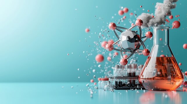 Scientific experiment with chemical reactions laboratory setting digital art modern environment close-up view innovation showcase