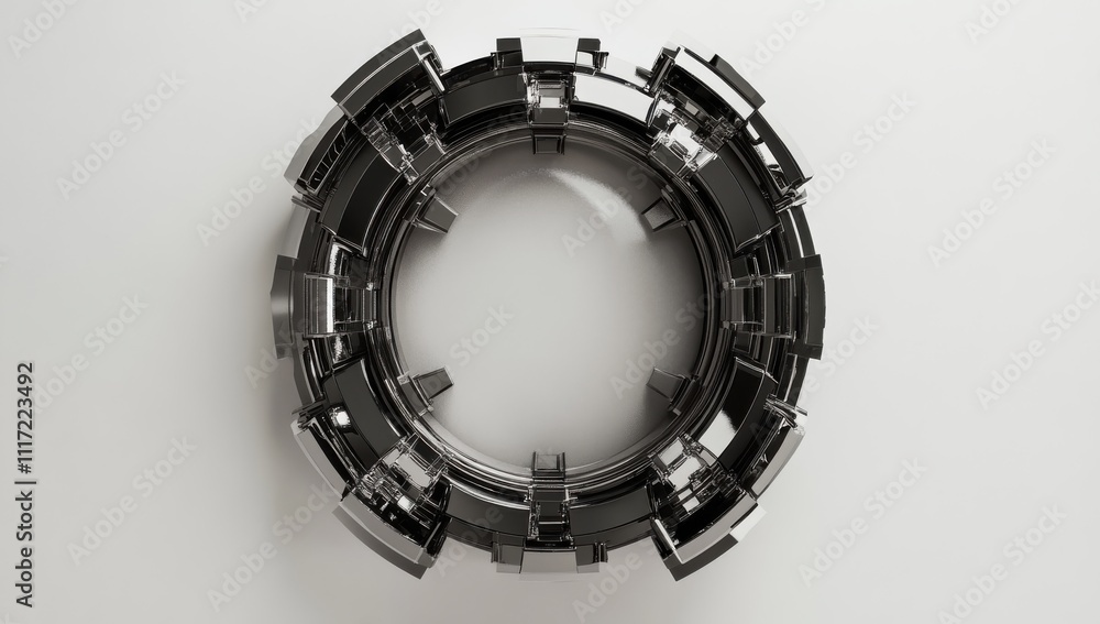 Poster futuristic circular structure with complex metallic design, abstract technology artwork showcasing g