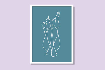 Feminine linear printable poster design. Modern framed canvas prints minimal illustration—elegance woman figure line art minimalism interior vector artwork. 