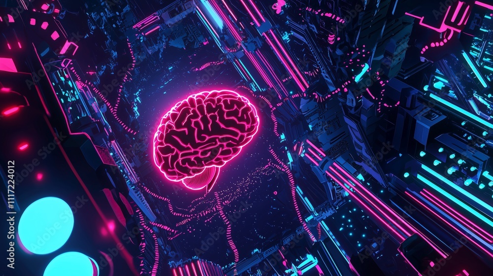 Poster surreal ai brain interaction in a colorful virtual environment