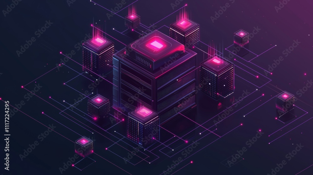 Poster high tech visualization of ai powered servers in futuristic setting