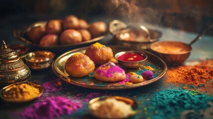 Holi Festival Vibrant Indian Sweets Colors Festive Food Photography