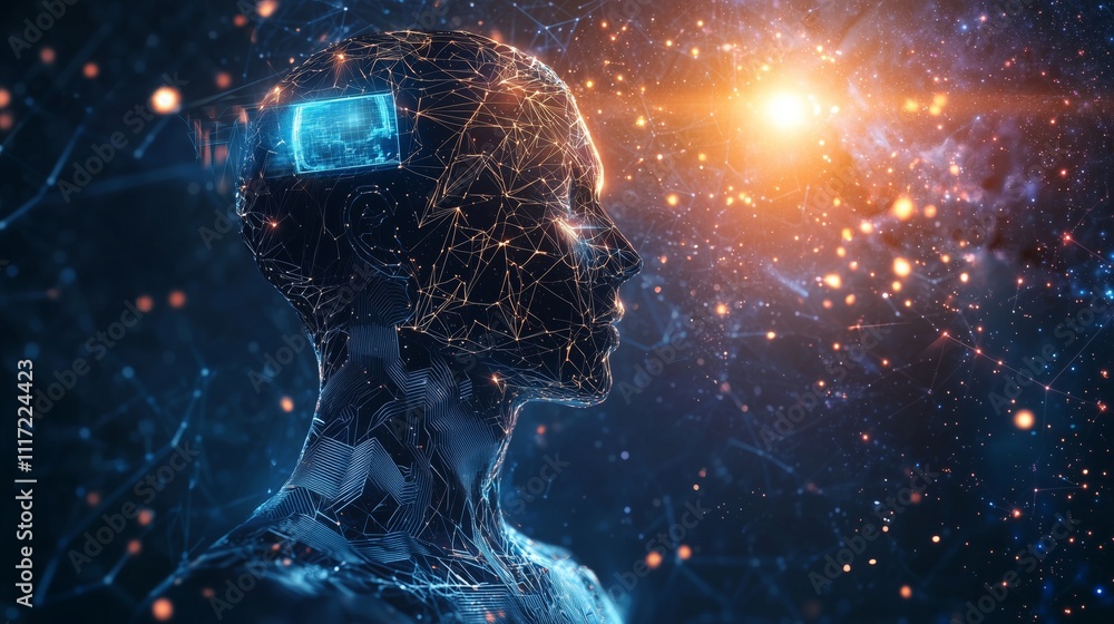 Poster surreal digital twin concept of ai controlling reality and space