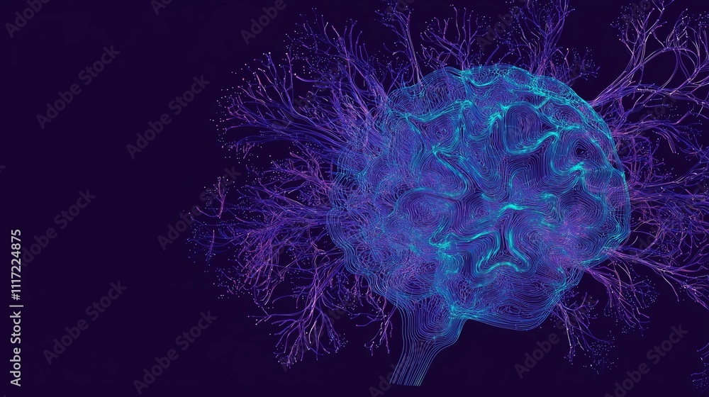 Poster abstract visualization of ai intelligence with neural connections