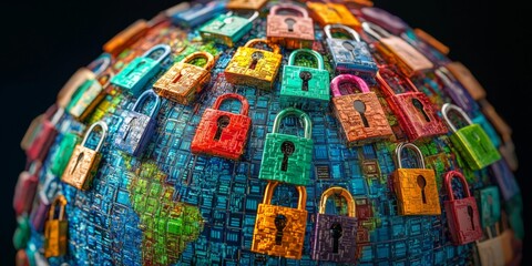 Fototapeta premium Global Cybersecurity Digital Locks Protecting Data Encryption on Earth