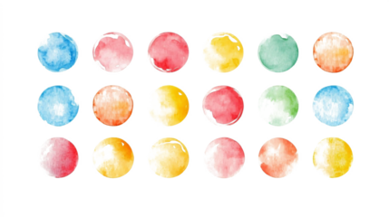 Set of color watercolor circle set. Vector smear watercolor splash stain on transparent background. 