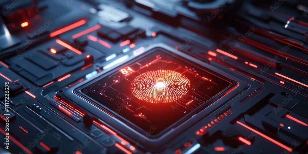 Poster futuristic biometric security fingerprint scan on digital interface