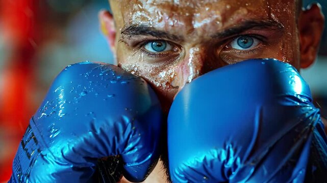 Intense boxer preparing for a fight with determination
