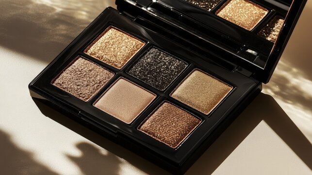 Elegant eyeshadow palette open to showcase its shimmering shades