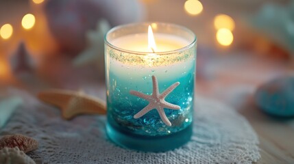 gel wax candle with sea element with beautiful background. 