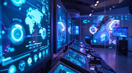 Futuristic digital dashboard with advanced data analytics information visualization and cutting edge technology  Showcasing a comprehensive view of real time data metrics