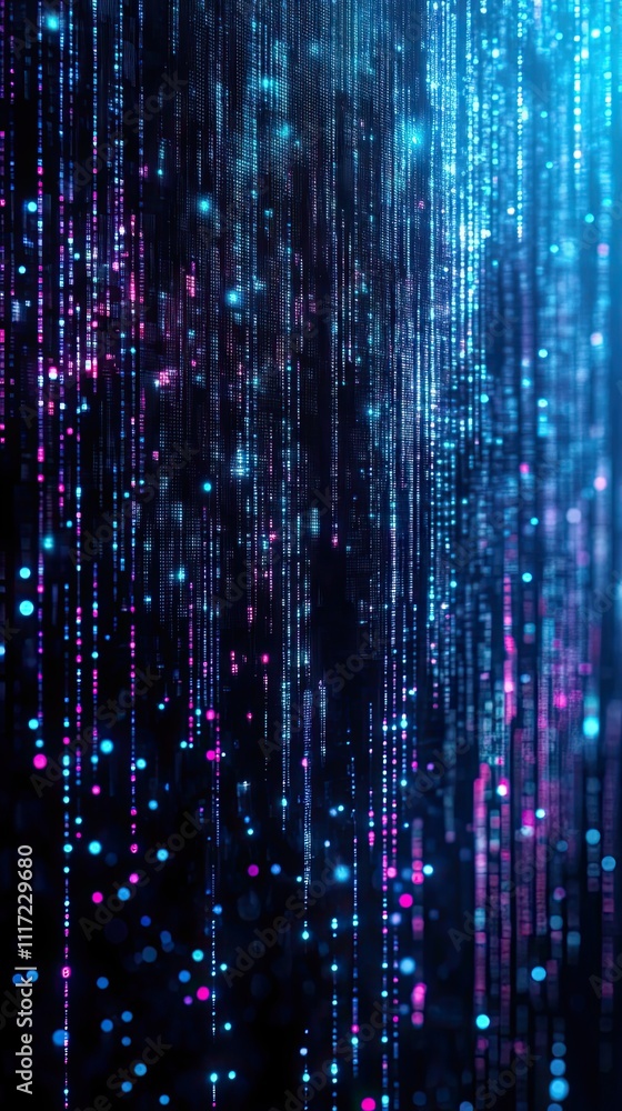 Poster abstract digital rain pattern displaying neon lights