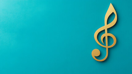 Obraz premium Gold music note isolated on a blue background with copy space