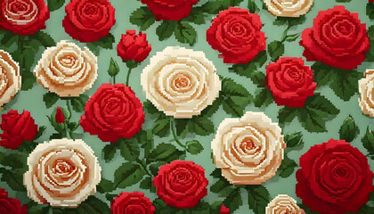 Red and White Roses with Budding Beauty