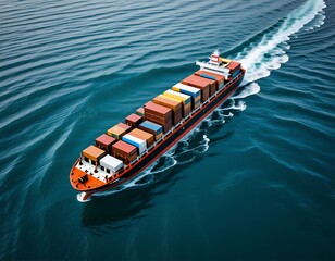Fototapeta premium Aerial View of Cargo Ship at Sea Global Trade Maritime Transport Container Shipping