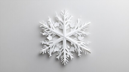 A single oversized paper snowflake with delicate cutouts, isolated in the center of a soft gray background