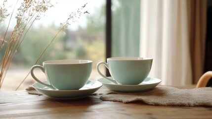Fototapeta premium A delicate pastel-colored teacup with a refin