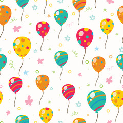 Happy birthday typography seamless pattern, celebration gift vector illustration, gift, balloon, candle, typography, letters, stationery, aesthetic