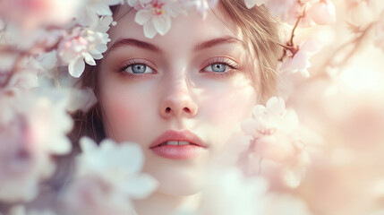 Naklejka premium portrait of a woman with flowers, surrounded by flowers 
