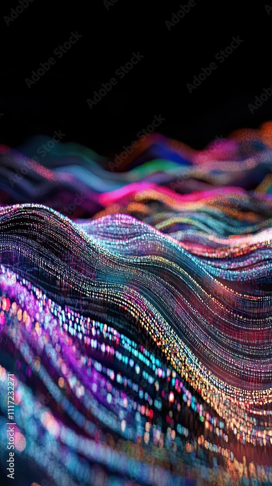 Poster abstract colorful wavy light particle data stream