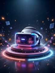 VR Headset on Futuristic Podium