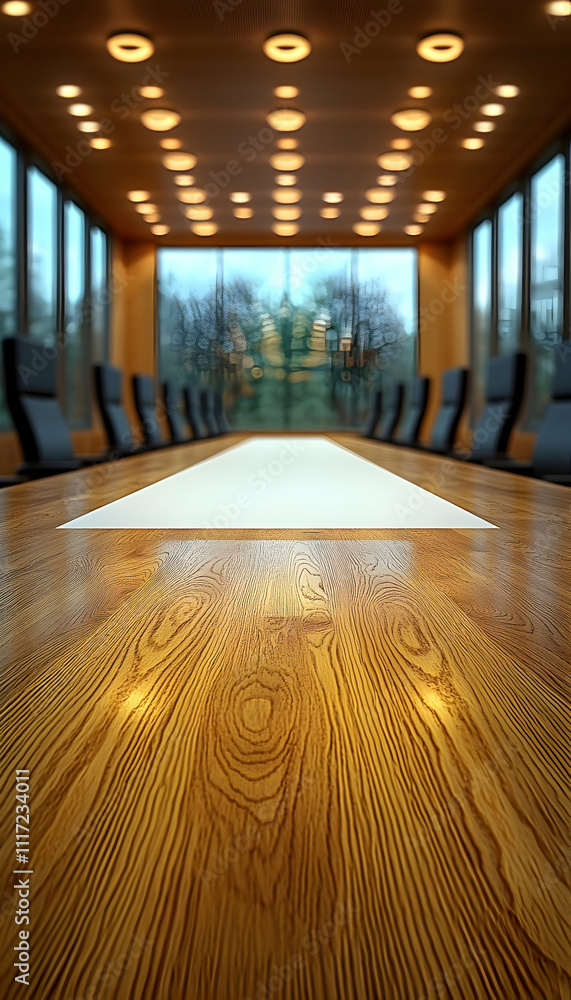 Aufkleber modern conference room with a triangular table and large windows.