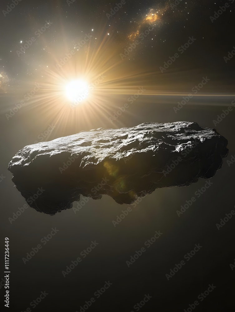 Poster A cosmic object floating in space, illuminated by a distant star.