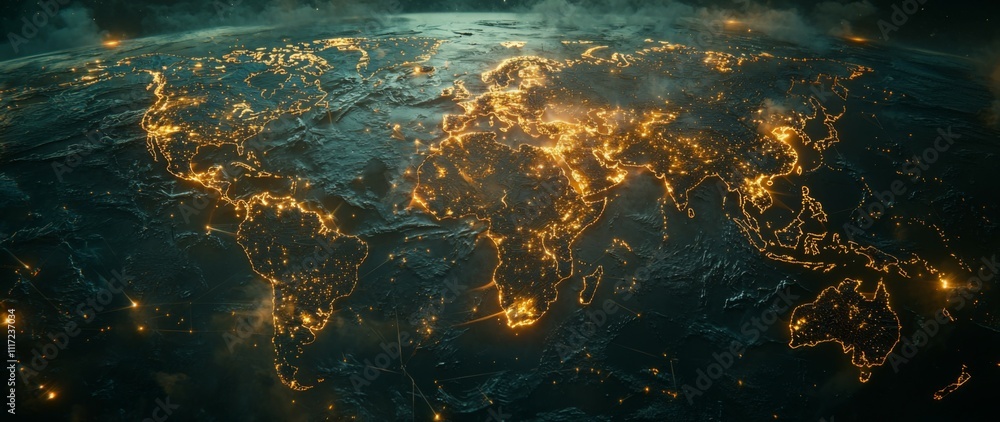 Poster global network illuminated earth blockchain connectivity technology