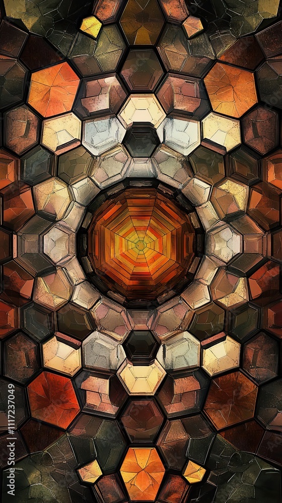 Poster abstract hexagonal pattern with central focus