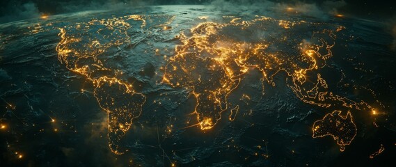 Obraz premium Global Network Illuminated Earth Blockchain Connectivity Technology