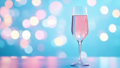 A sparkling wine glass with festive bokeh lights in the background, creating a joyful celebration atmosphere.