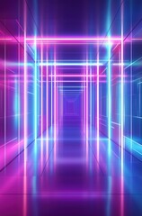Fototapeta premium Stunning Neon Light Corridor with Vibrant Colors and Reflection Creating a Futuristic Atmosphere 