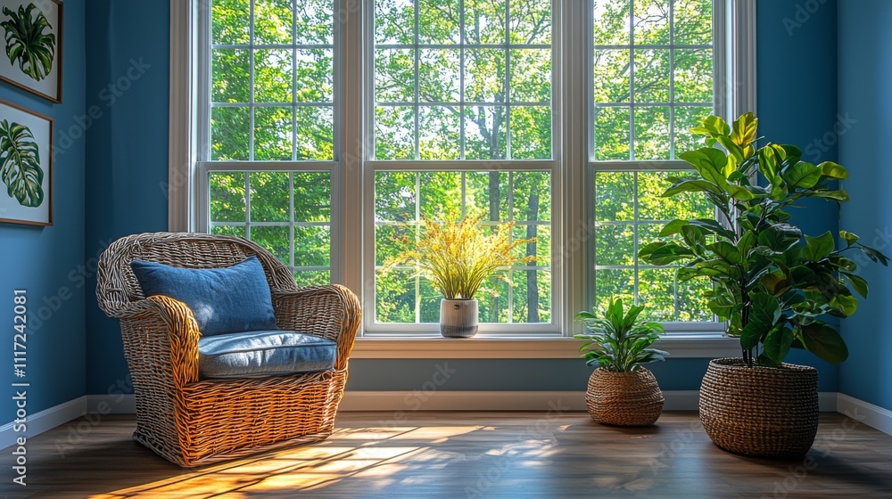 Aufkleber a serene reading corner is set against large windows, allowing sunlight to spill into the room. lush