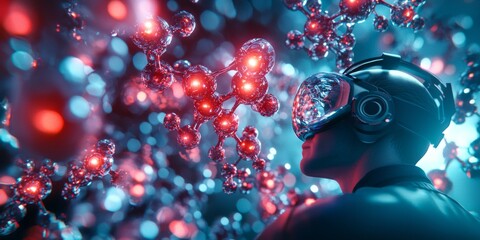 Scientist Exploring 3D Molecular Structure in VR Headset