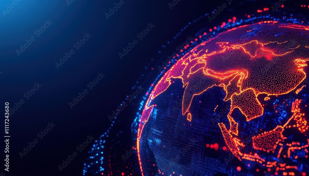 Aufkleber stunning digital representation of a futuristic globe displaying asia and europe in vibrant colors w