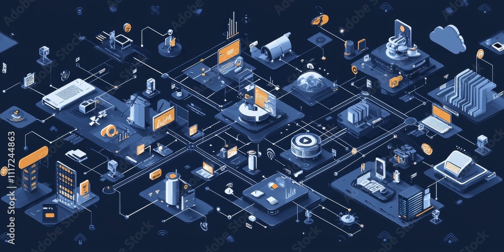 Poster futuristic ai network cloud computing data edge devices