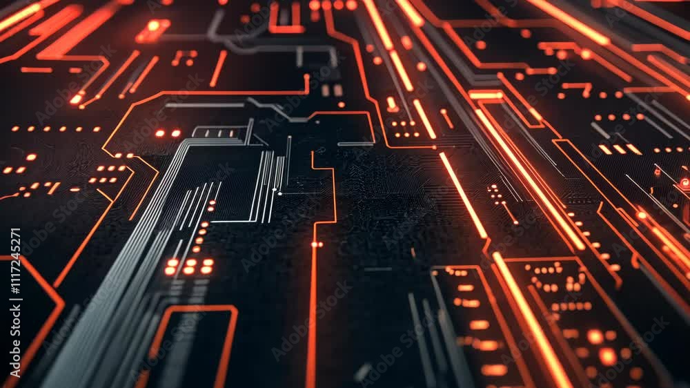 Poster digital circuitry abstract design showcasing illuminated lines in a dark environment
