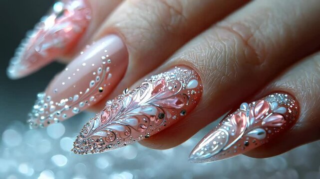 Intricate nail art design with pastel hues and embellishments